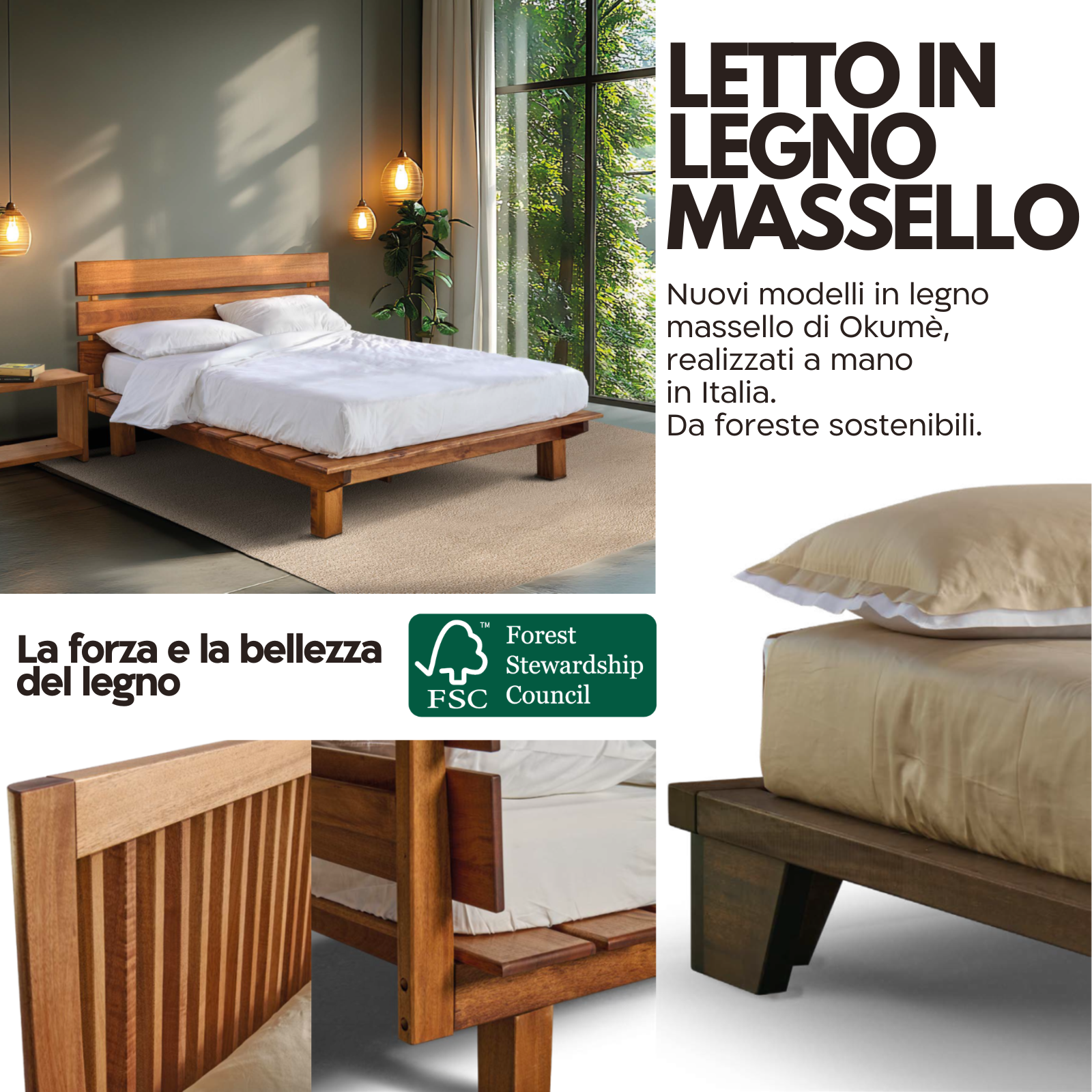 Letti in legno massello di Okumè