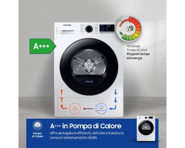 Samsung Asciugatrice 8 kg DV80CGC2B0AE – Pompa di Calore, Wi-Fi, Classe A+++, SmartThings