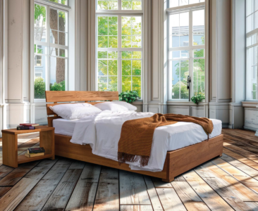 Letto Aurora in Massello di Okumè | Contenitore e Rete in Faggio