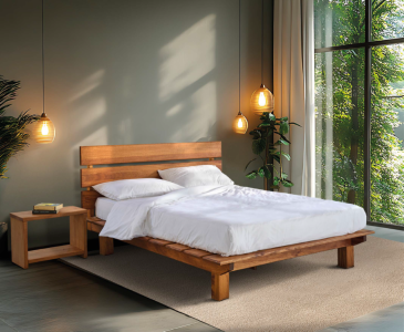 Letto Grace in Massello di Okumè | Minimalista e Robusto | 4 Finiture